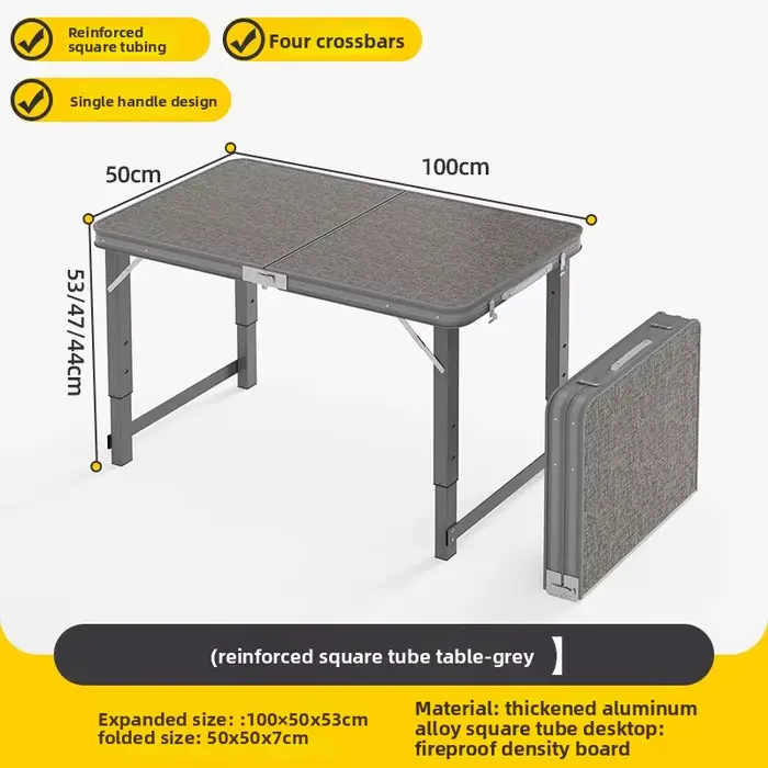 Table de pique-nique pliante d'extérieur, Table de Camping à hauteur réglable à 3 niveaux, cadre en