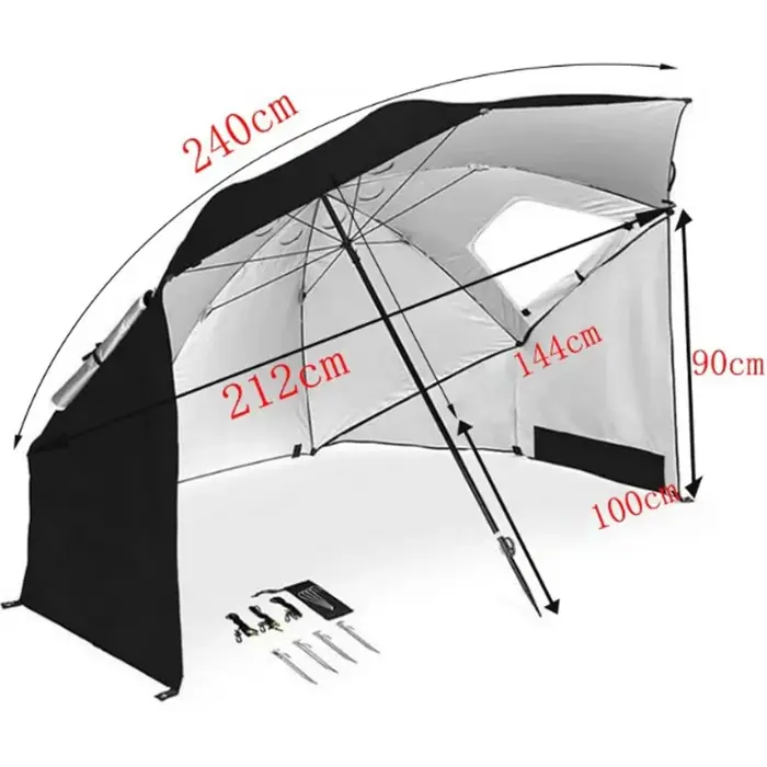 Parasol de plage coupe-vent UPF 50+ avec ancre de sable et inclinaison, pare-soleil portable et pliable pour patio, jardin, piscine, cour, pelouse, extérieur