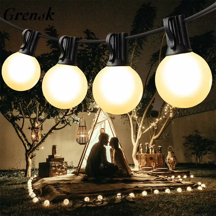 Guirlande lumineuse d'extérieur étanche G40, verre laiteux givré E12, ampoules LED de remplacement, 