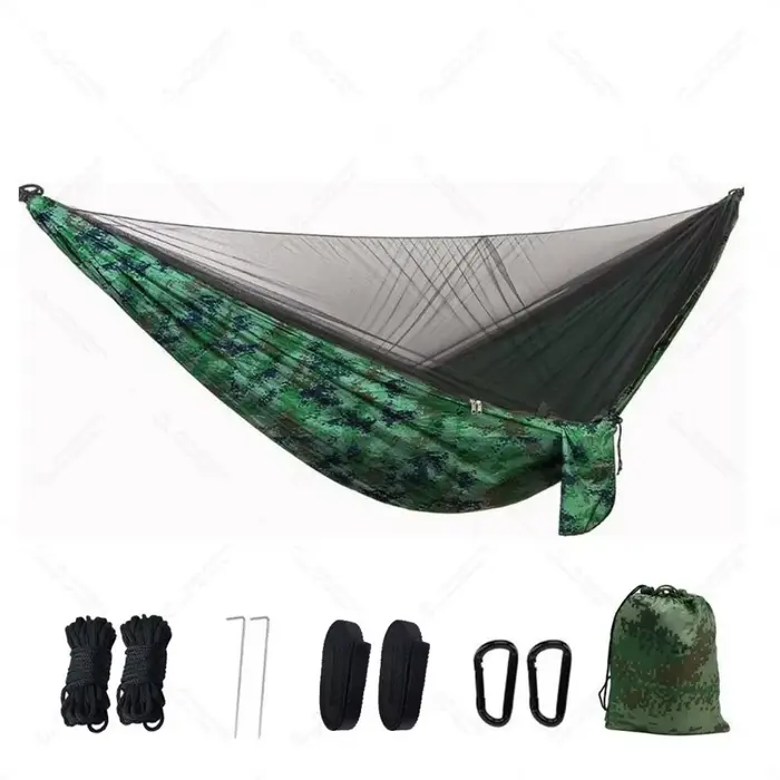 Hamac double avec moustiquaire, installation rapide, tissu parachute, portable, pour camping, plage,