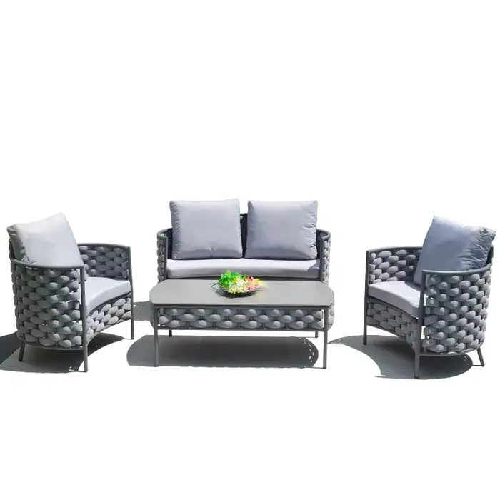 Ensemble de canapé de jardin fait à la main en corde Teslin résistante aux intempéries, mobilier d'e