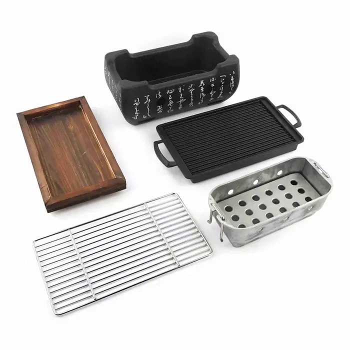 Poêle à Barbecue, four rectangulaire, palette en bois isolée, Cuisine japonaise, poêle à charbon de