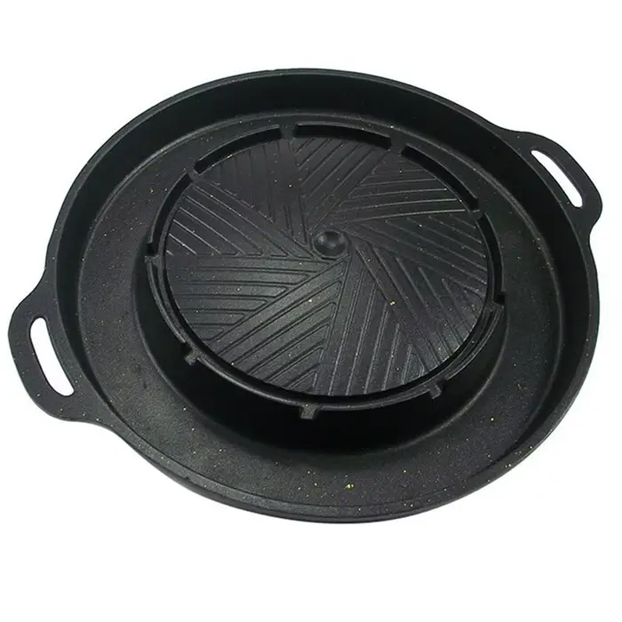 ABKY - Plaque de cuisson coréenne 2-en-1 pour barbecue, assiette de partage ronde, équipement portab