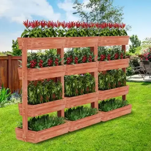 Lit de jardin suréWerà 4 niveaux, jardinière verticale en bois massif épais, récipient parfait