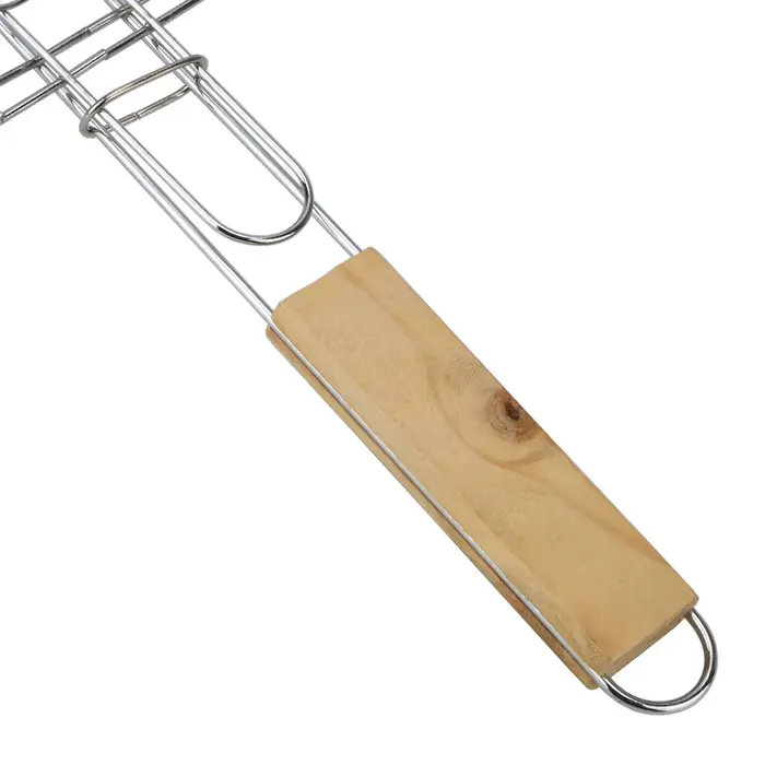 Barbecue grillé réutilisable viande poisson pince support manche en bois acier inoxydable gril maille pliable BBQ Grill