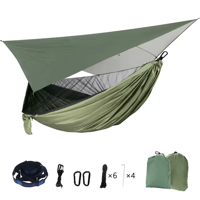 Hamac de camping en nylon, moustiquaire portable, avec mouche de pluie étanche, bâche d'amendements 