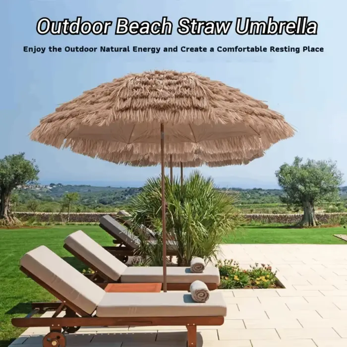 Parasol de jardin en simili chaume de 63 pouces pour piscine et jardin, avec baleines métalliques, i