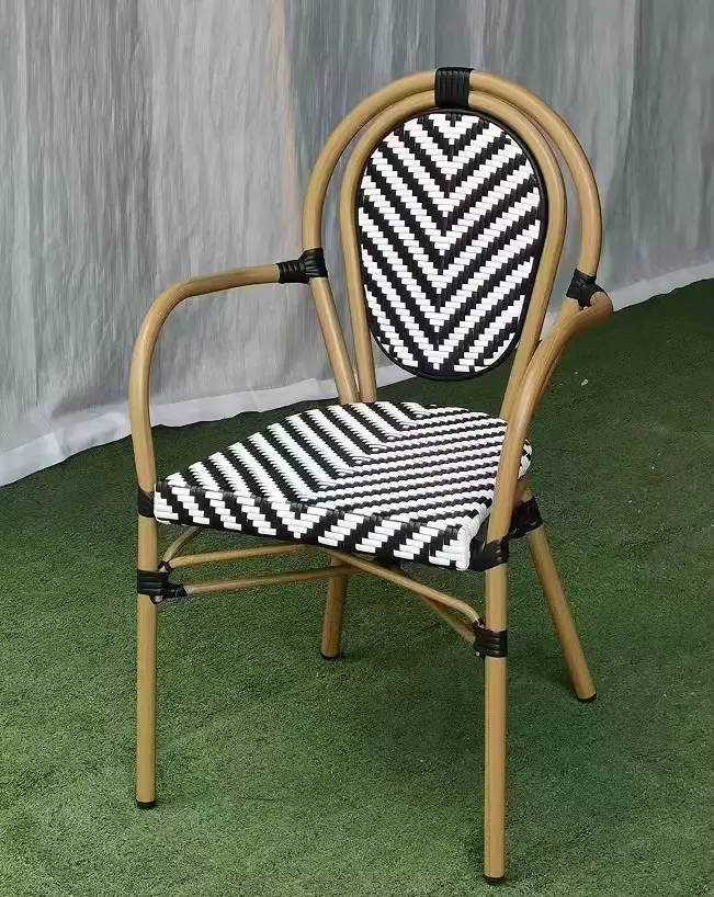 Chaise de jardin en rotin vintage français, cadre en aluminium durable pour l'extérieur, terrasse, j