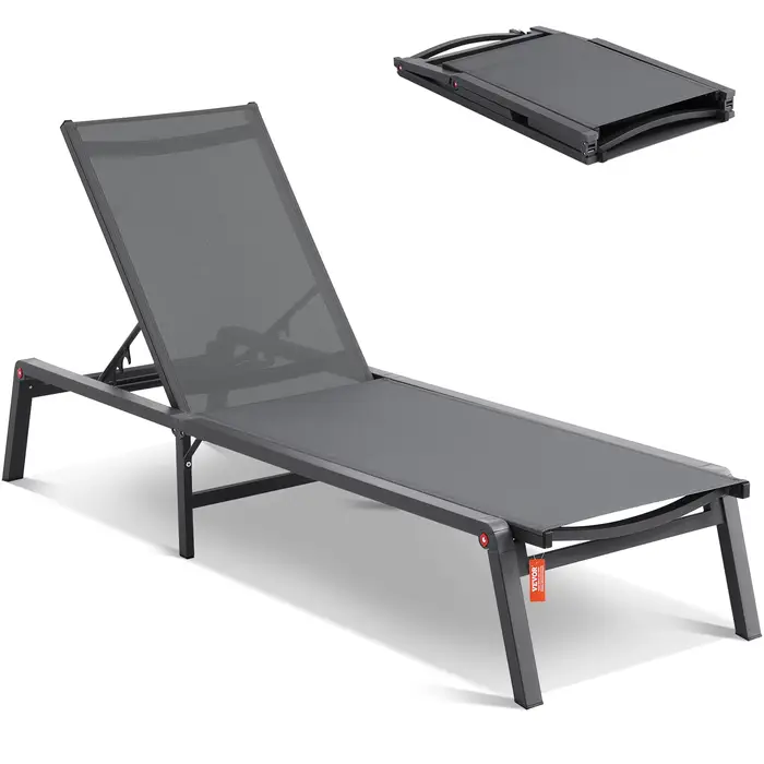 SucceBuy Chaise longue extérieure en aluminium Patio LoungeFolding Pool Lounge inclinable entièremen