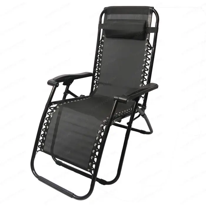 Chaise longue pliante noire – Fauteuil inclinable pour la sieste au bureau, la plage et les loisirs,