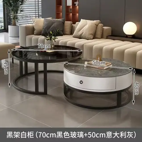 Ensemble de Tables Basses Rondes et Minimalistes en Métal pour Salon, Accessoire de Luxe et Moderne 