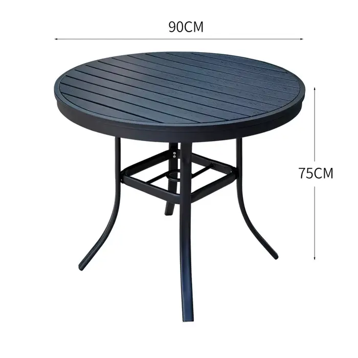 Table de jardin en métal rustique avec cadre en fer et plateau en plastique noir, pour l'extérieur –