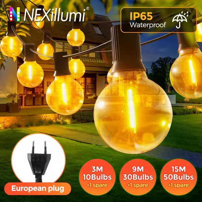 Guirlande lumineuse Globe LED G40 pour l'extérieur, ampoules en plastique IP65 de 3M/9M/15M, guirlan