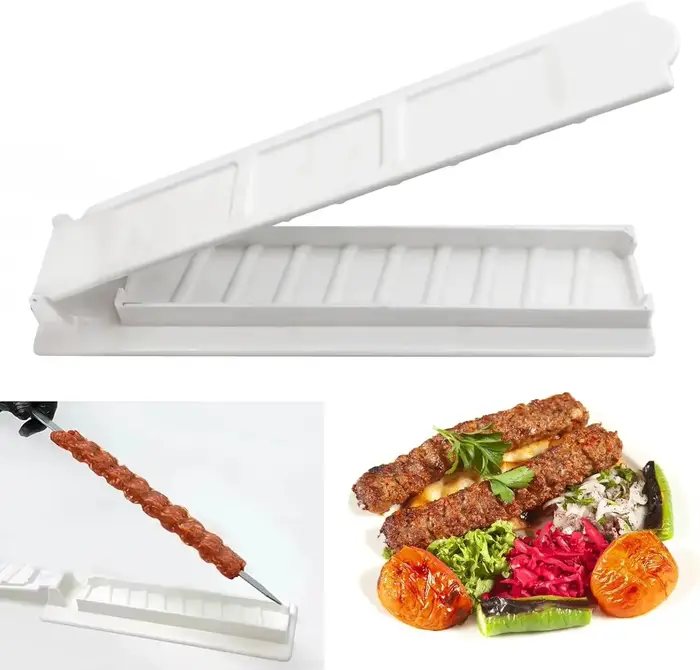 Brochettes Kabob plates en acier inoxydable pour Barbecue, avec manche en bois, presse Koobideh pour