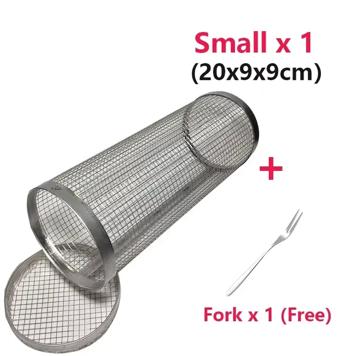 Panier de barbecue roulant-le plus grand panier à griller jamais, maille de gril ronde en acier inox