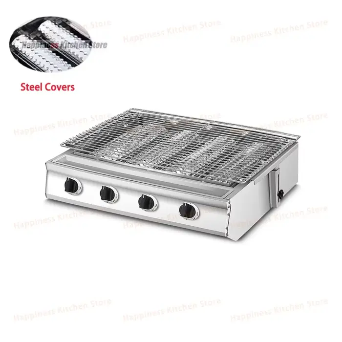 Grill de Barbecue à 4 Brûleurs en Acier Inoxydable avec Couvercle, pour Jardin, Cuisinière à Gaz GPL