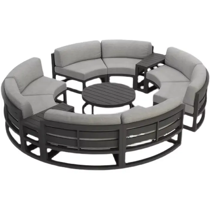 Grey Aluminum Outdoor Garden Furniture Set Luxury Courtyard Leisure Sofa Coffee Table Combination fo