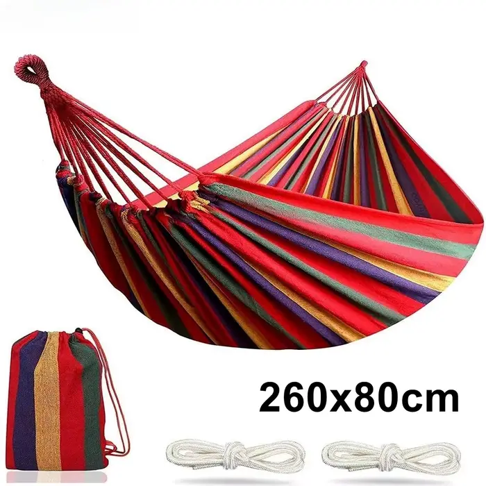 Hamac double grande taille pour 2 personnes en toile de coton avec sangles d'attache aux arbres pour