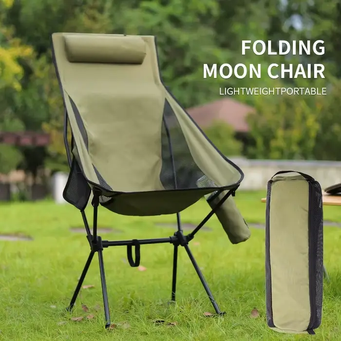 Chaise Moon, chaise pliante inclinable d'extérieur, chaise de pêche, sac porte-gobelet avec coussin, trois couleurs au choix