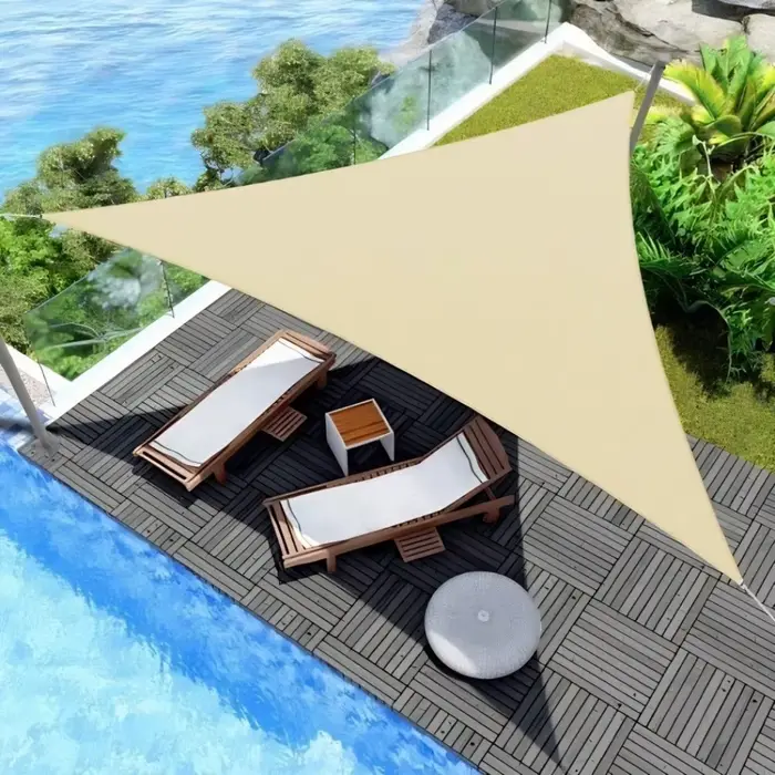 Abri solaire triangulaire imperméable 3x3x3M Taille 95% de blocage des UV Parasol triangulaire portable avec cordes Voile d'ombrage Zone de piscine