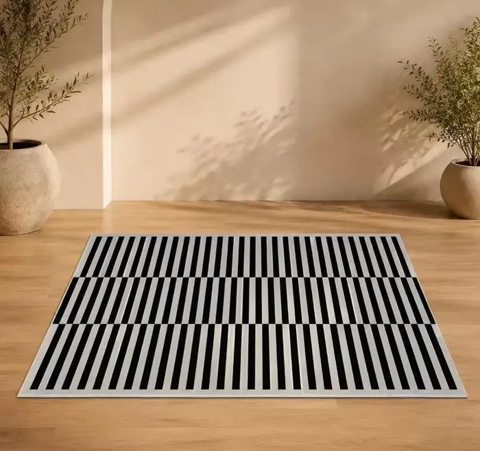 Tapis rayé rétro français, tapis en peluche pour salon, chambre à coucher, décoration minimaliste po