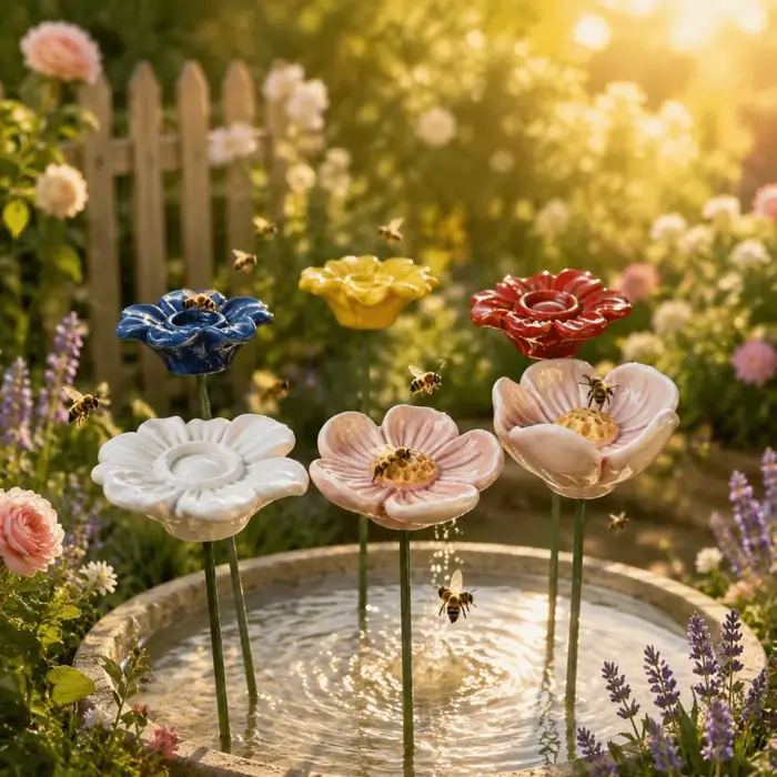 Abreuvoir de jardin en résine en forme de fleur