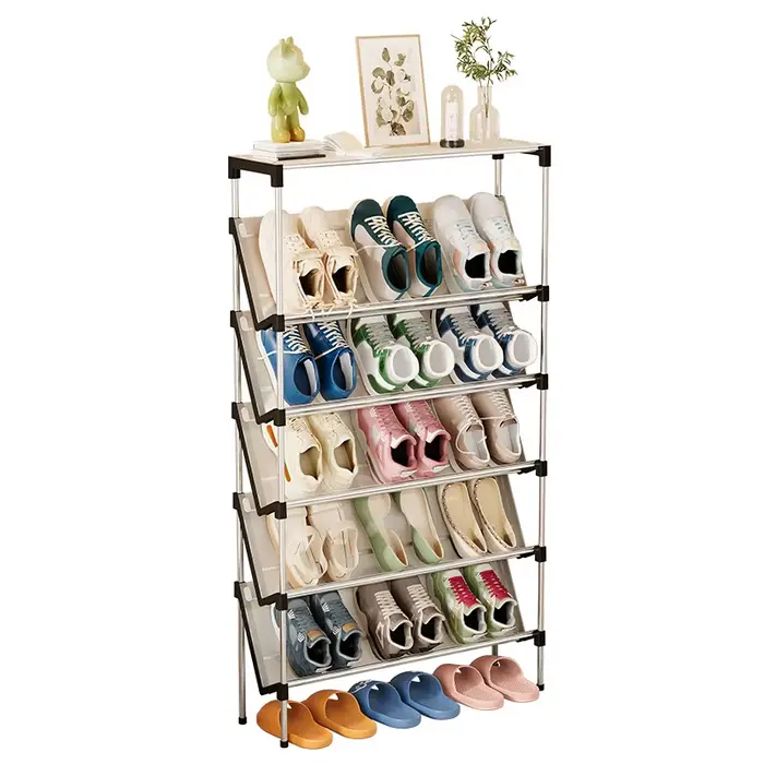 Nouveau étagère à chaussures simple multicouche inclinée anti-poussière. Armoire à chaussures peu en