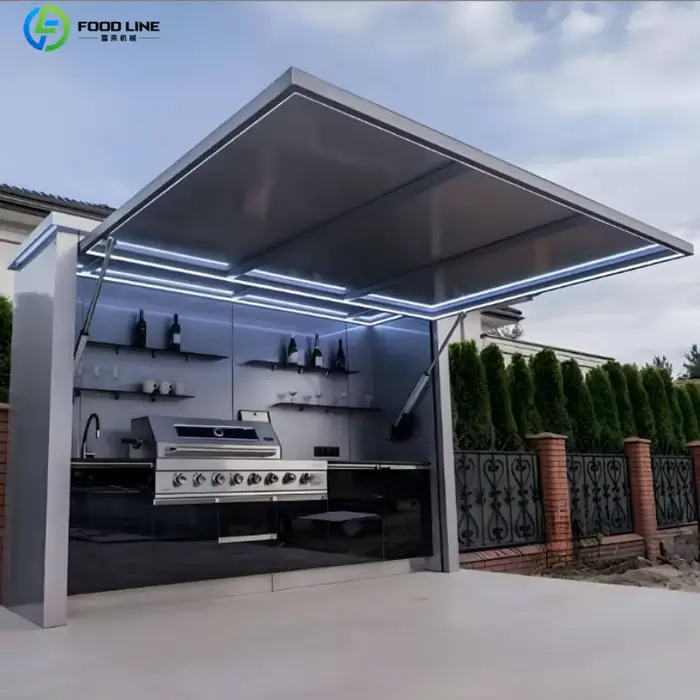 Meubles de cuisine d'extérieur modernes de luxe en acier inoxydable pour barbecue, résistants aux in