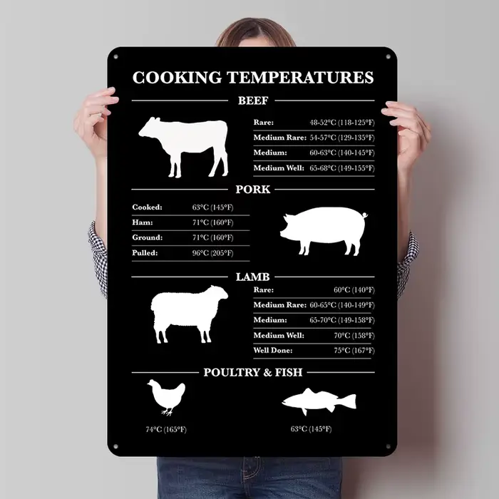 Affiches en fer blanc pour barbecue, températures de cuisson de la viande Celsius, Art mural personn