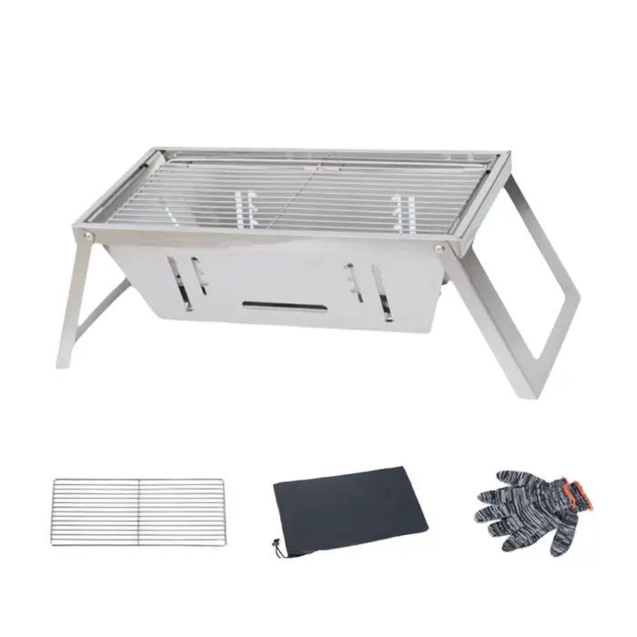 Réchaud de barbecue pliable en acier inoxydable portable Réglage de la chaleur réglable Grille de ba