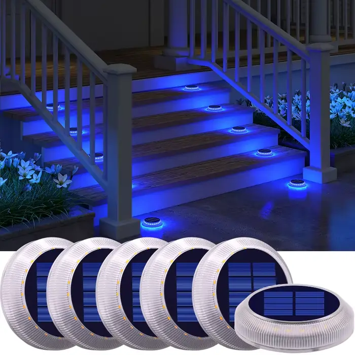 6 paquets de lumières solaires d'allée, lumières de quai solaires bleues, lumières de pont solaires 