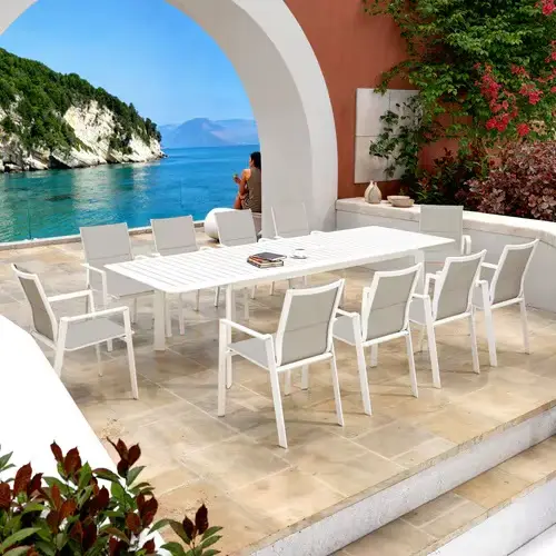 Ensemble de meubles de jardin d'extérieur en aluminium de luxe haut de gamme, chaises de Patio empil