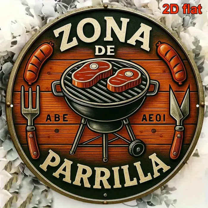 Panneau de barbecue espagnol rétro en métal de 8 pouces, décoration extérieure Zona de Parrilla pour