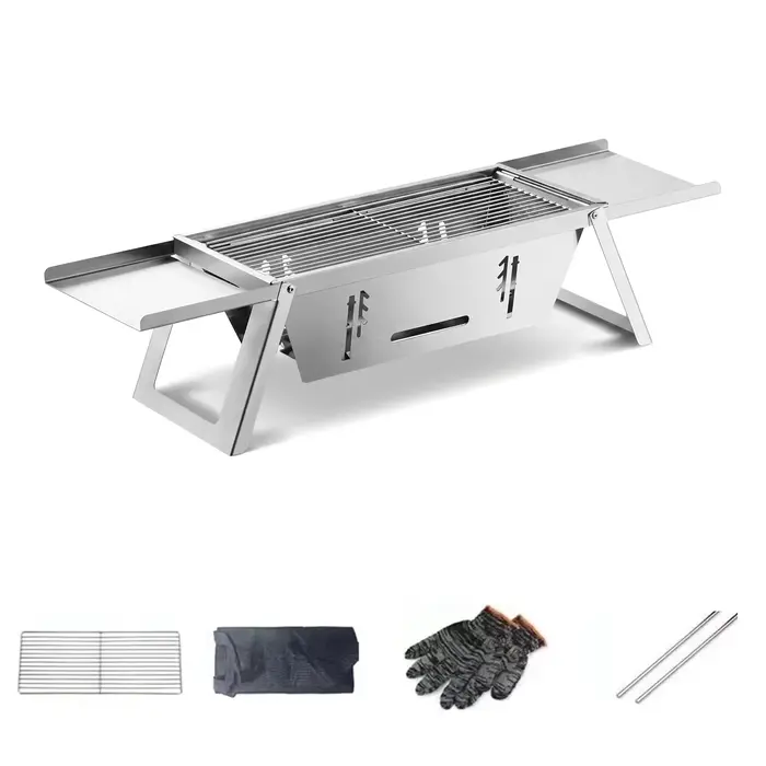 Barbecue au charbon de bois en acier inoxydable, pliable, petit modèle, portable, pour camping et te