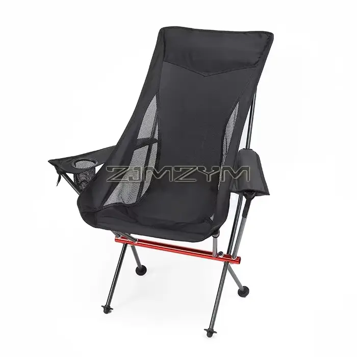 Chaise de camping à dossier haut, chaise pliante portable avec porte-gobelet, brassard et sac de tra
