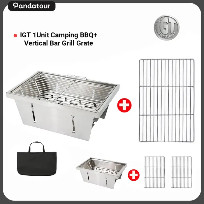 Pandatour Camping 1 Unité Barbecue IGT Pliant Facile à Installer Portable pour la Randonnée, Grille à Charbon en Acier Inoxydable