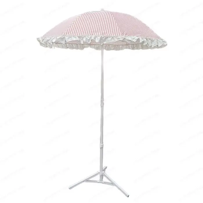 Parasol de plage en dentelle rayée orange et rose, parasol de jardin pliable en 2 sections pour exté