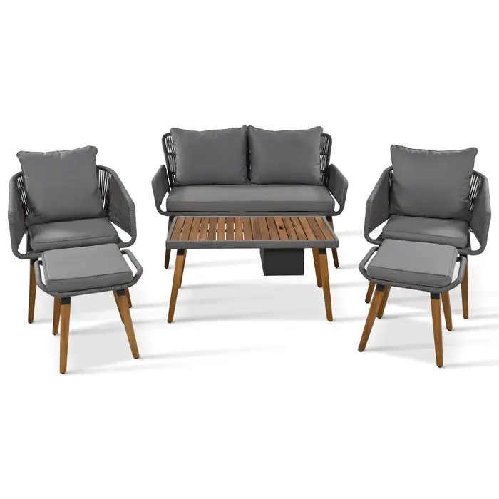 Ensemble de meubles d'extérieur modernes en bois d'acacia gris, 6 pièces, canapé de Conversation de