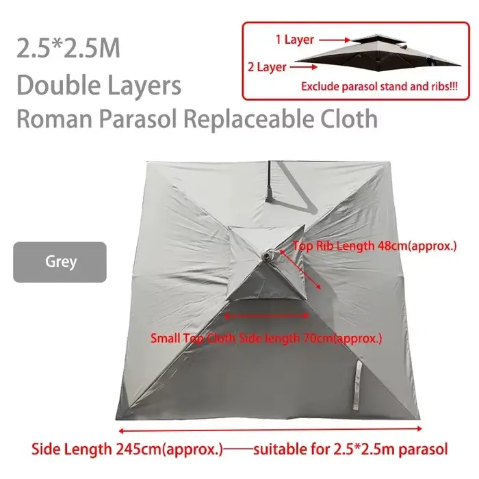 Parasol à double couche avec tissu remplaçable, parasol romain, housse imperméable, parasol de jardi