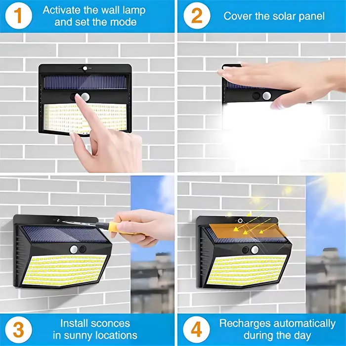 138/468/238 LED lumière solaire extérieure étanche pour jardin alimenté lumière du soleil rue appliq